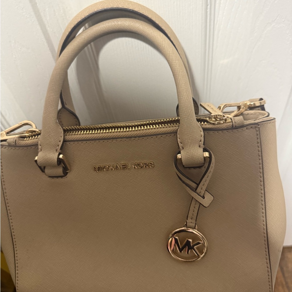 Michael Kors Beige Satchel with Gold Accents